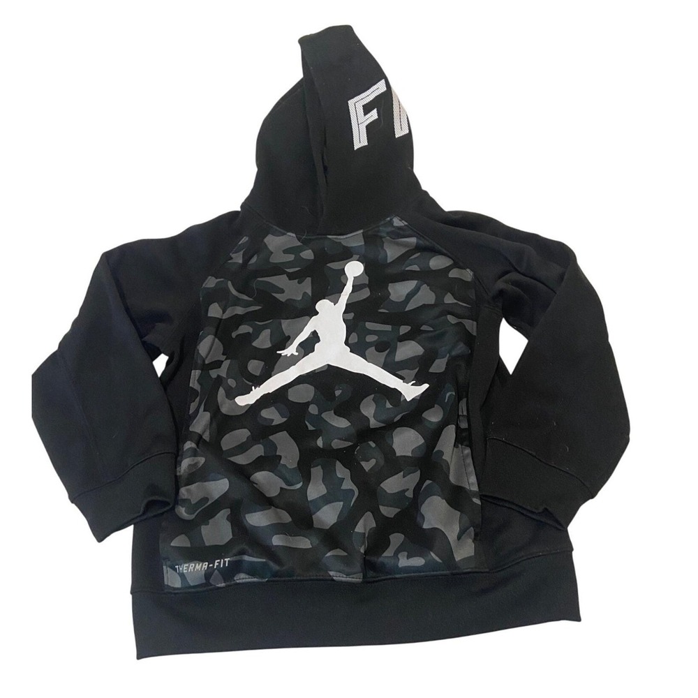 Jordan Therma-FIT Hoodie Size 7 Black Grey Camo Jumpman Fly Pullover